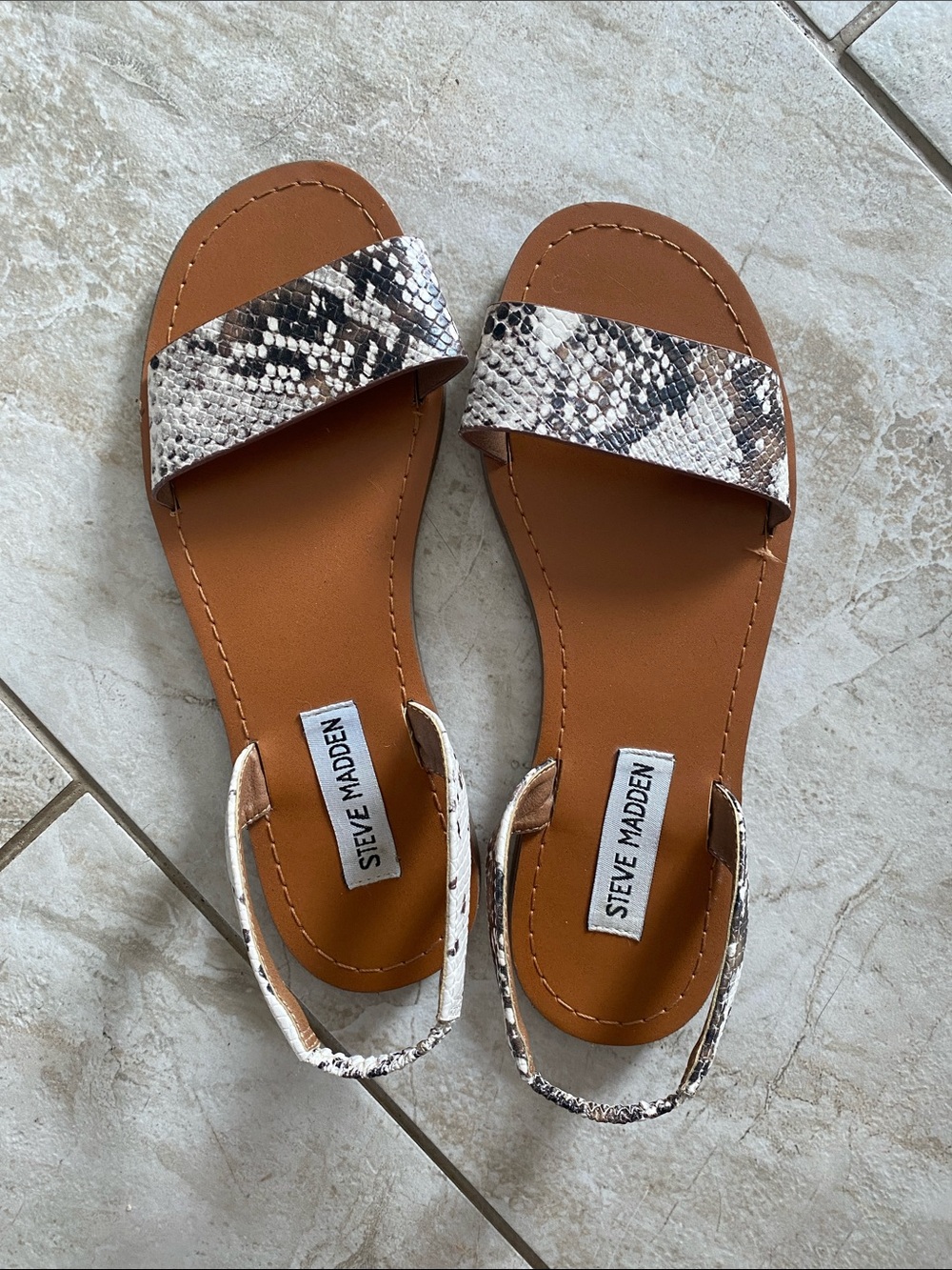 Steve Madden Brown Tan Snake-Print Slingback Slide Sandals